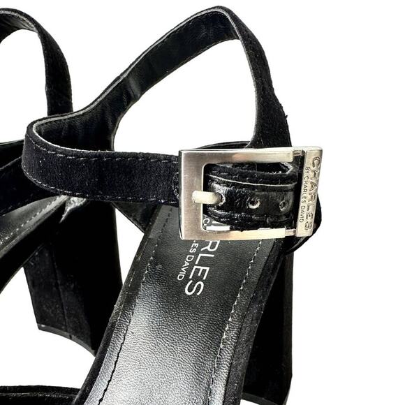 Charles David Open Toe Block Platform Heels, Suede Black Sandals Size 8.5 - Picture 6 of 10